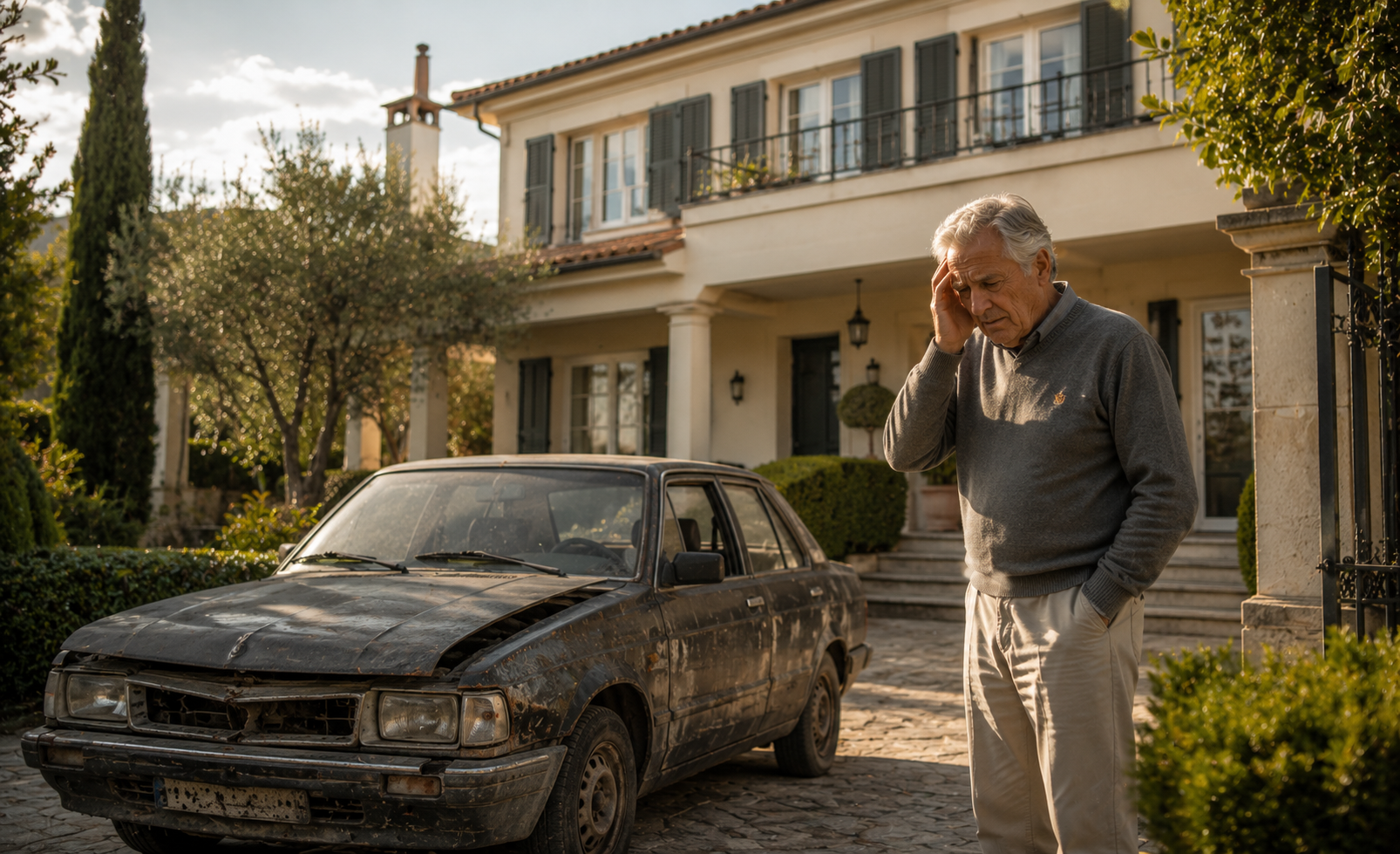 Propriétaire face à une villa qu'il ne peut plus entretenir